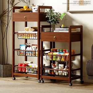 Vintage-style floor-<b>standing</b> storage rack for living room, portable snack cart, multi-tiered <b>vegetable</b> rack for kitchen. - Product Image 2