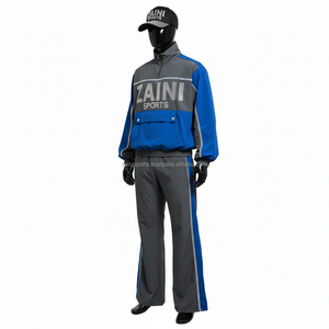 Conjunto de chándal cortavientos para hombre de alta calidad de talla grande, conjunto de chándal cortavientos con logotipo personalizado de panel de contraste gris azul de carcasa de nailon duradero - Product Image 3