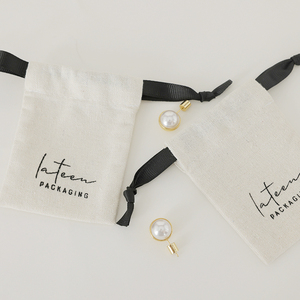 Good Quality White Cotton Pouch Gift Simple Jewelry Bag Cotton <b>Canvas</b> Custom Logo Jewelry Drawstring Pouch - Product Image 3