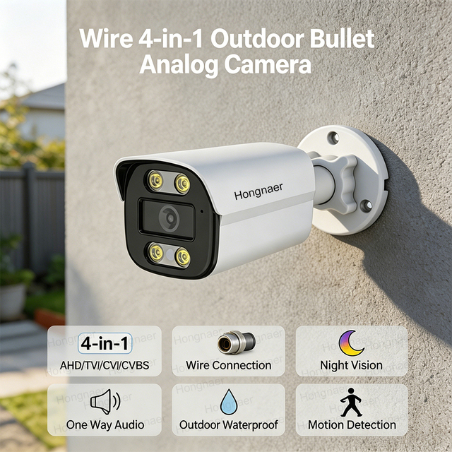 Hongnaer 1080P Wire 4 in 1 AHD Coaxial TVI Audio DVR Bullet CCTV Analog Camera With IR Night Vision for Outdoor Home and Shop