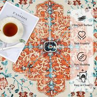 Grand tapis orange multi-usage, style bohème vintage, à motifs floraux, lavable, antidérapant, pour entrée, salle à manger, bureau, décoration intérieure