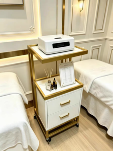 New High Quality Beauty <b>Tool</b> Collecting Salon Trolley Rolling Multi-function Gold Frame Beauty Trolleys <b>Cart</b> With Double Storage - Product Image 5