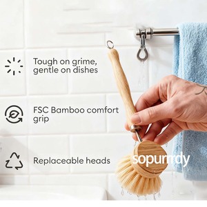 Cepillo para Platos de Bambú con Logotipo Personalizado, Cepillo de Limpieza de Madera con Cerdas Naturales de Sisal de Larga Duración para Lavar Platos, Sartenes y Tazones de Cocina - Product Image 6