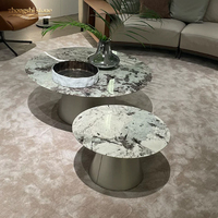 Table à manger et table basse de luxe en marbre naturel bleu montagne enneigée, style italien moderne, couleur personnalisable, durable
