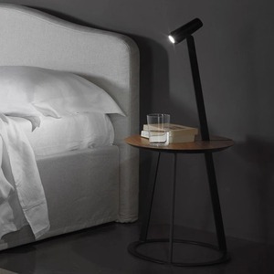 Modern Minimalist Floor Lamp With Side Table Black Walnut White Wood LED Light Home Bedroom Living Room Standing Lamp - Product Image 4