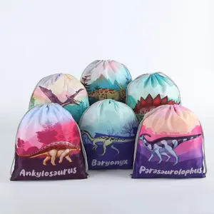 뜨거운 판매 공룡 파티 용품 호의 폴리 에스터 Drawstring 가방 어린이 생일 디노 배낭 선물 저장 가방