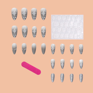 Ensemble de 24 <span class=keywords><strong>ongles</strong></span> de Noël en acrylique 3D pour femmes, avec motif de flocon de neige en amande française et strass - Product Image 4