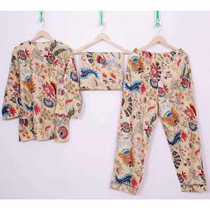 Ensemble pyjama 2 pièces en satin 100% coton, imprimé numérique fait main, taille élastique, respirant, motif lettres, manches longues, automne - Product Image 3