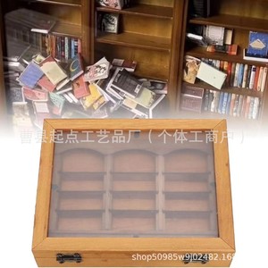 Mini bibliothèque en bois massif, organisateur de bureau rectangulaire avec couvercle en verre, décoration de bureau, artisanat du comté de Cao - Product Image 1