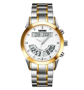 SKMEI新款到货Q036穆斯林蓝宝石玻璃qibla手表双时间不锈钢和皮革azan腕表