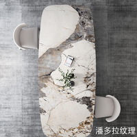 Table à manger moderne de luxe en marbre naturel Pandora avec base en acier inoxydable plaqué bronze Ensemble de salle à manger