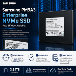 Samsung PM9A3 MZQL23T8HCLS-00A07 3.84TB Enterprise U.2 NVMe SSD 2.5" PCIe Gen4 X4 V-NAND TLC 6800MB/s - Product Image 3