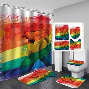 Love Is Love Rayures colorées Ensemble <span class=keywords><strong>de</strong></span> 4 pièces <span class=keywords><strong>Rideau</strong></span> <span class=keywords><strong>de</strong></span> <span class=keywords><strong>douche</strong></span> <span class=keywords><strong>de</strong></span> salle <span class=keywords><strong>de</strong></span> bain irisé Gay Pride arc-en-ciel en polyester personnalisé - Product Image 5