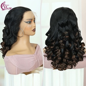 FH Wholesale Loose Bouncy Curl Frontal <b>Wig</b> Human Hair #T2-4 13x4 5x5 Transparent Lace Natural Human Hair <b>Wig</b> for Women - Product Image 1