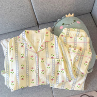 Ensemble Lijia de style princesse léger et luxueux à imprimé floral, manches longues, nouvelle collection printemps/été, vêtements de détente pour femmes en tissu froissé