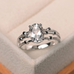 Anello da Donna con Pietra Naturale Colorata, Rubino, Giada Verde, Cuore Nero, in Argento Sterling Placcato Oro con Zirconi, per Matrimonio e Fidanzamento - Product Image 6