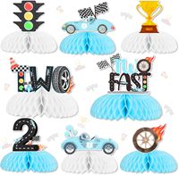 Dekorasi Pesta Ulang Tahun ke-2 Bertema Mobil Balap Two Fast Honeycomb Centerpieces untuk Anak Laki-laki, Perlengkapan Pesta Bendera Kotak-kotak Lets Go Racing