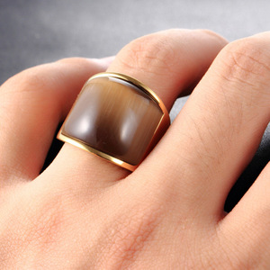 Anelli <span class=keywords><strong>di</strong></span> <span class=keywords><strong>opale</strong></span> in <span class=keywords><strong>pietra</strong></span> <span class=keywords><strong>di</strong></span> <span class=keywords><strong>luna</strong></span> placcati in oro a prezzi economici Vintage in acciaio inossidabile Wide Edition uomini <span class=keywords><strong>e</strong></span> donne - Product Image 6