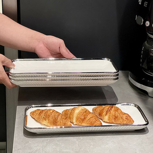 Assiette rectangulaire nordique en céramique de 12 pouces, texture cannelée, plateau créatif pour sushis, plat à dessert en porcelaine pour <span class=keywords><strong>restaurant</strong></span> et maison - Product Image 3
