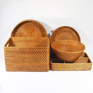 Plateau en rotin classique rétro rustique grand rectangulaire pour hôtel, restaurant, jardin, antidérapant, plateau de service pour le petit-déjeuner, plateau de service en rotin - Product Image 5