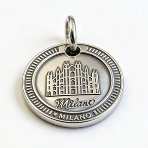 Pendentif Souvenir Cathédrale de Milan en Alliage de Zinc Plaqué Argent, Design Circulaire Gaufré, Style Antique - Product Image 4