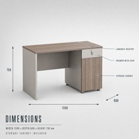 Bureau informatique moderne en panneaux de bois, poste de travail rectangulaire avec boîte de rangement pour câbles et armoire de rangement pour bureau commercial