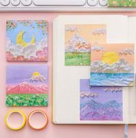 Bloc de Notas Adhesivas con Diseño de Pintura al Óleo de Paisaje de la Serie High Beauty Day, Prácticas y Creativas para Estudiantes