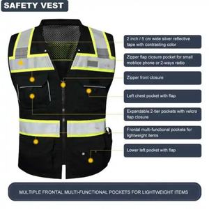 เสื้อกั๊กสะท้อนแสงสีดำพร้อมกระเป๋า สีตามสั่ง สะท้อนแสงได้ดี ระดับ 2 สำหรับงานอุตสาหกรรม  ขายส่งจากโรงงานโดยตรง ปรับแต่งได้ - Product Image 5