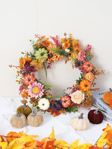 Nuova Ghirlanda Autunnale per il Ringraziamento <span class=keywords><strong>e</strong></span> Natale, Decorazione Colorata con <span class=keywords><strong>Zucche</strong></span> <span class=keywords><strong>e</strong></span> Rose per un'Atmosfera di Halloween - Product Image 4