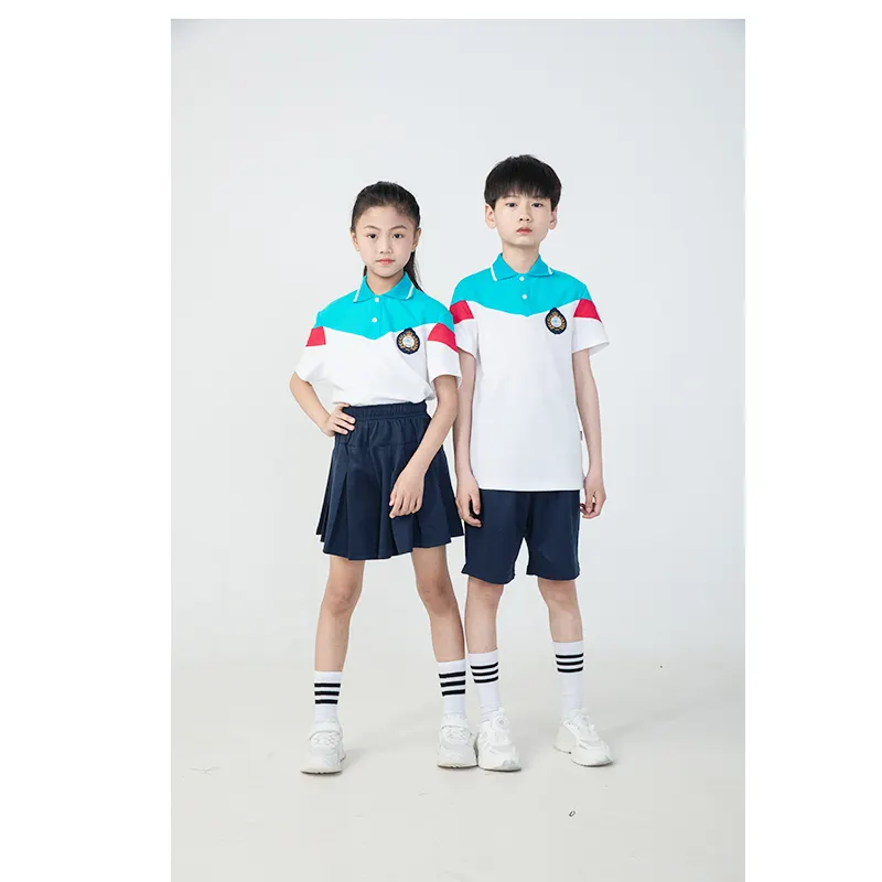 Wholesale Green and White Polo T Shirt Navy Blue Color Short Skirt for Girls Navy blue Shorts For boys Children Clothes