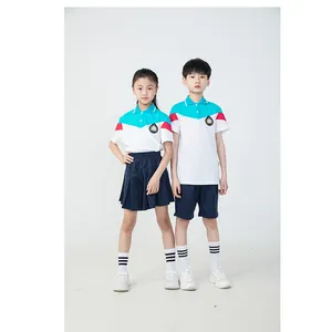 Groothandel Groen En Wit Poloshirt Marineblauwe Kleur Korte Rok Voor Meisjes Marineblauwe Shorts Voor Jongens Kinderkleding