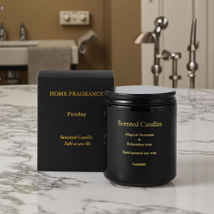 Vela votiva de cera de soja con textura cremosa en tarro negro brillante, lámina dorada, aromaterapia sin humo perfumada para decoración del hogar, Navidad - Product Image 1