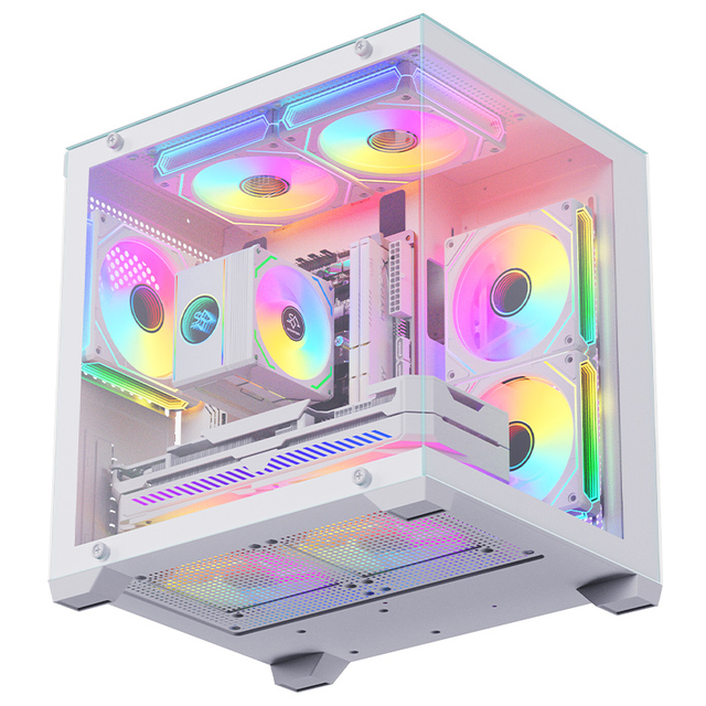 Snowman MicroATX PC Case Mid Tower Computer Chassis High Airflow Design Tempered Glass Side Window USB Gaming Case Acrylic Fan