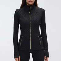 Conjunto de Chaqueta de Yoga de Última Moda, Secado Rápido, Diseño de Puntos Negros, Ajuste Ceñido, para Entrenamiento Físico (Envío desde Almacén en EE. UU.)
