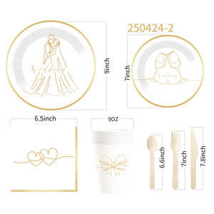 ชุดจานกระดาษลายทองเหลืองสีรุ้งสำหรับงานแต่งงาน DAMAI ชุดอุปกรณ์จัดเลี้ยงแบบใช้แล้วทิ้งสำหรับงานเลี้ยงฉลองสมรส บรรจุ 8 ชิ้น - Product Image 6