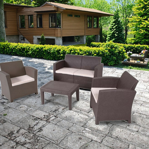 Leisure 4pcs Garden <b>Rattan</b>-look Set Plastic Injection <b>Outdoor</b> Furniture With Cushion - Product Image 1