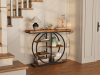 Console d'entrée rustique à rangement ouvert pour salon, table étroite avec plateau en bois massif et cadre circulaire en métal, pour hall d'entrée, derrière le canapé, entrée de maison