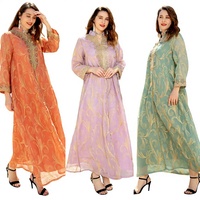 Robe Abaya Arabe du Moyen-Orient, Crochetée, Unie, Teinte, Taille Haute, Longueur Genou, Formelle, Très Vendue à l'International, Effet Filet Pailleté