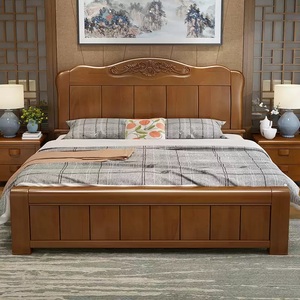 Giường ngủ gỗ nguyên khối hiện đại giá rẻ, kích thước Queen/Double 1.8m, giường King <span class=keywords><strong>size</strong></span> 2m, nội thất nhà ở cao cấp bán buôn - Product Image 1