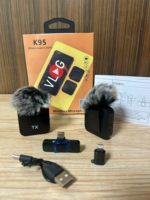 Microphone sans fil K95 à pince cravate avec carte son à réverbération et modification du son, monitoring en temps réel pour le direct - NOUVEAU