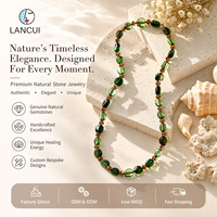 Collier long en pierres précieuses vertes naturelles de luxe, fait main, pierres polies, collier superposé, bijoux bohèmes pour femmes