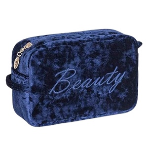 Bolsa de Maquillaje Cosmética con Cierre, para el Bolso, Tamaño de Viaje, Bolsa de Aseo de Terciopelo Azul Marino, Bolsa de Maquillaje para Mujeres y Niñas - Product Image 1