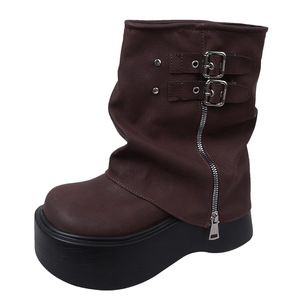 Botas de plataforma negras para mujer, estilo motociclista, nueva colección otoño 2026, botines de calle con efecto adelgazante y aumento de altura - Product Image 5