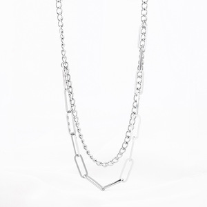 Layered <b>Titanium</b> Steel Clavicle Necklace Geometric Design Unisex Fashion Jewelry Double Chain Style - Product Image 4