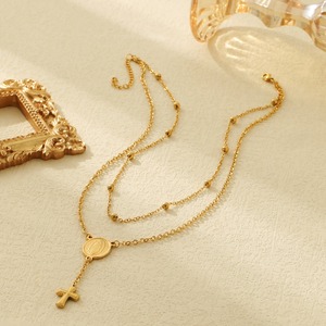 <span class=keywords><strong>Collana</strong></span> <span class=keywords><strong>Rosario</strong></span> a Doppio Strato Placcata <span class=keywords><strong>Oro</strong></span> 18K, Pendente <span class=keywords><strong>in</strong></span> Acciaio Inox con Vergine Maria e Croce, Gioielli alla Moda per Donne - Product Image 2