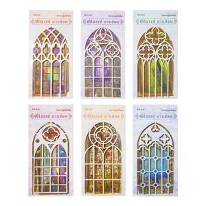 10 pièces/paquet Autocollants pour animaux de compagnie Série de fenêtres en verre à fleurs rétro Fenêtre de journal Matériel décoratif 6 modèles - Product Image 5