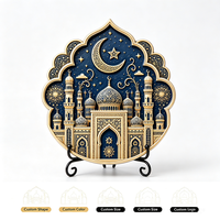 Assiette décorative en résine, impression UV personnalisée, mosquée islamique, croissant de lune, Ramadan, Eid, ornement de bureau avec support, vente en gros OEM