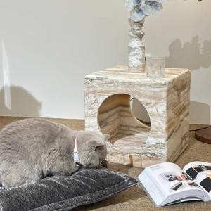 Table d'appoint en marbre naturel 2-en-1, niche pour chat, lit pour animaux de compagnie, luxe, imperméable, décoration d'intérieur, meubles pour chambre à coucher/salon - Product Image 2