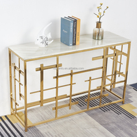 Table console de luxe nordique moderne haut de gamme pour hall d'entrée, base en métal doré, plateau en marbre blanc, idéale pour les couloirs d'hôtel