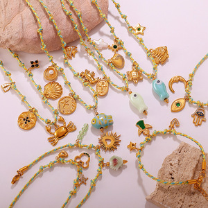 diy beach style woven colorful <b>rope</b> set necklace <b>bracelet</b> for women ocean series stainless steel pendant necklace - Product Image 3